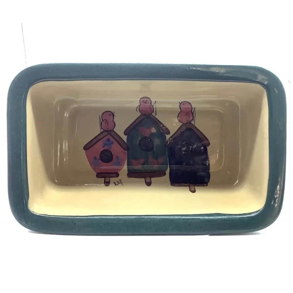Vtg Handcrafted Hearthstone Ceramic Stoneware Bread Loaf Pan Birdhouse Design